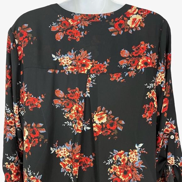 DANIEL RAINN Black Red Floral V-Neck Long Sleeve Oversized Loose Fit sz L Large - Picture 12 of 16